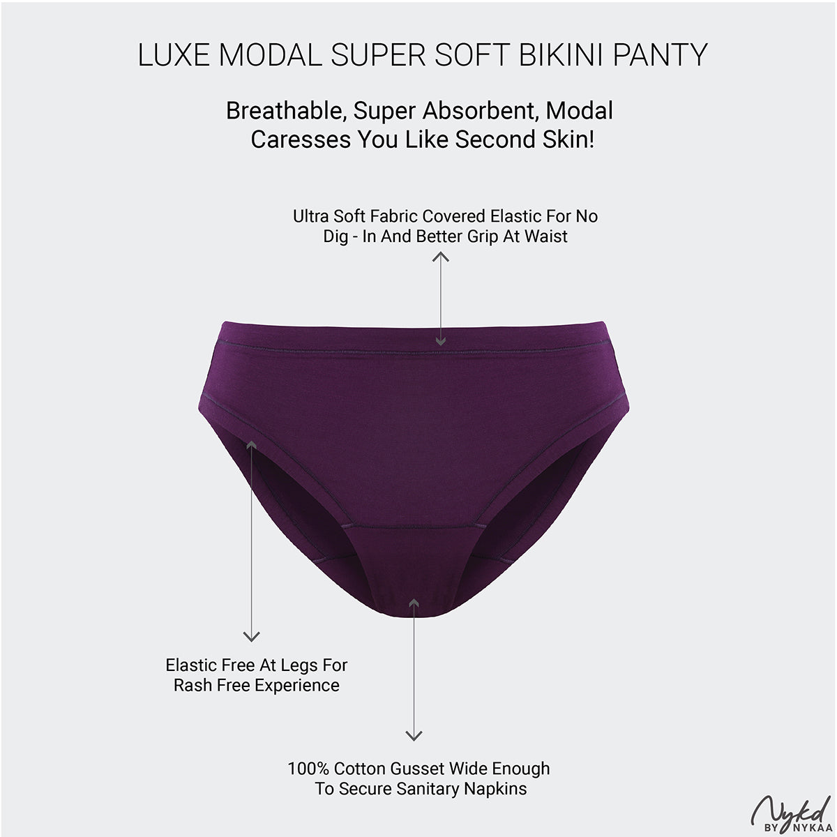 Nykd by Nykaa Super Soft Luxe Modal Bikini Panty NYP382 PO2-Carrot & Eggplant