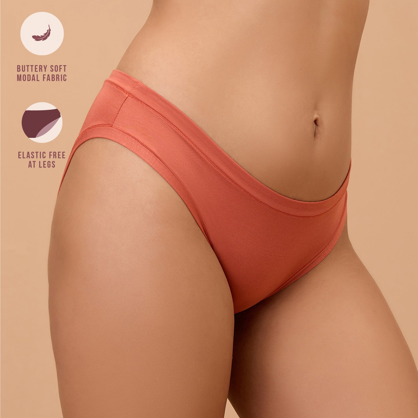 Nykd by Nykaa Super Soft Luxe Modal Bikini Panty NYP382 PO2-Carrot & Eggplant