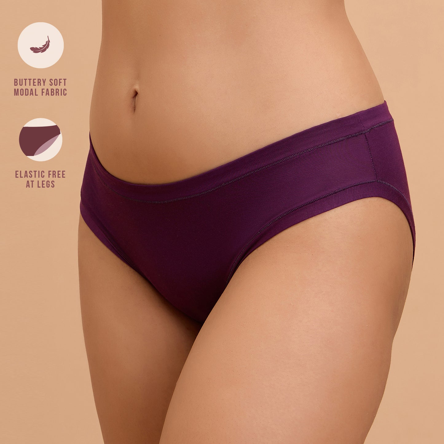 Nykd by Nykaa Super Soft Luxe Modal Bikini Panty NYP382 PO2-Carrot & Eggplant