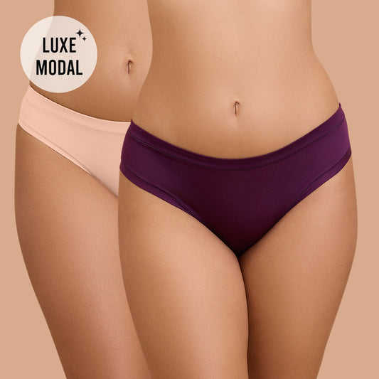 Nykd by Nykaa Super Soft Luxe Modal Bikini Panty NYP382 PO2-Nude & Eggplant