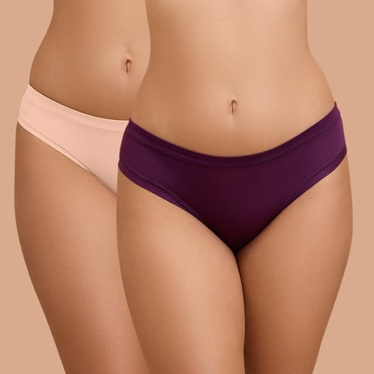 Modal Akin To Skin Super Soft Bikini Panty-NYP382-PO2-Nude & Eggplant