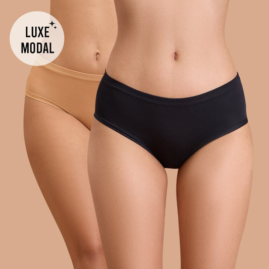 Nykd by Nykaa Super Soft Luxe Modal Hipster Panty NYP383 PO2-Black & Tan