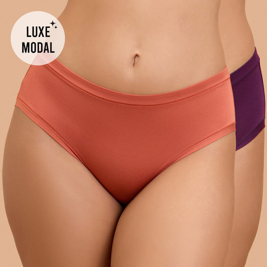 Nykd by Nykaa Super Soft Luxe Modal Hipster Panty NYP383 PO2-Carrot & Eggplant