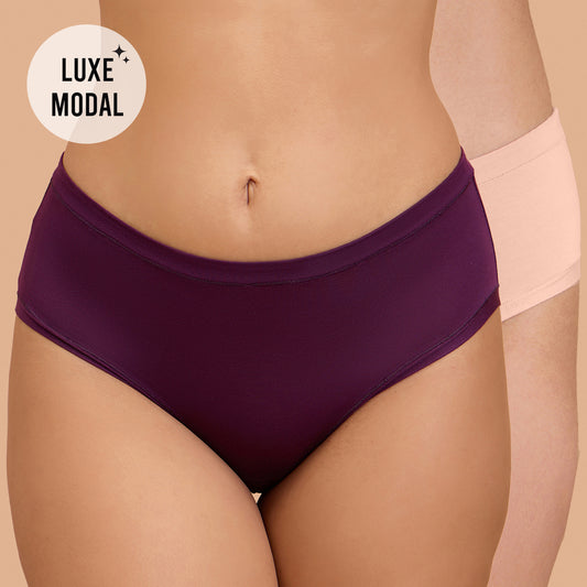 Nykd by Nykaa Super Soft Luxe Modal Hipster Panty NYP383 PO2-Nude & Eggplant