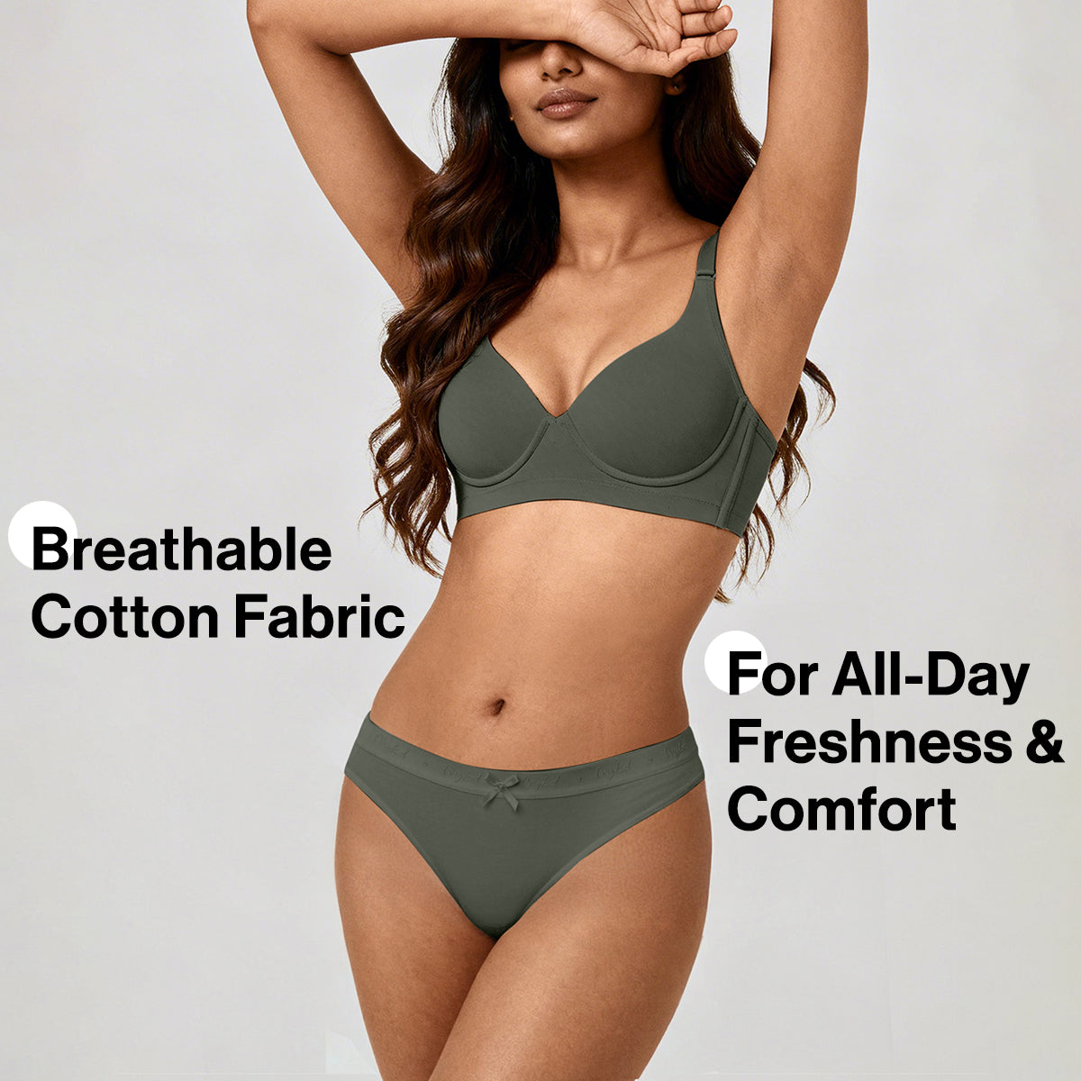 Low Rise Cotton Bikini Panty with Outer Elastic-Jet Black Taupe Green NYP390 PO3