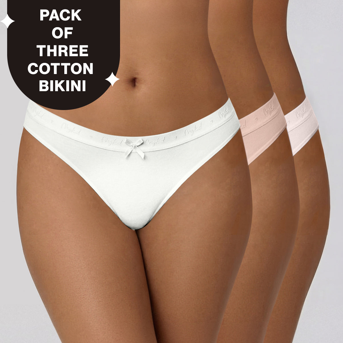 Low Rise Cotton Bikini Panty with Outer Elastic-White Nude P Pink NYP390 PO3