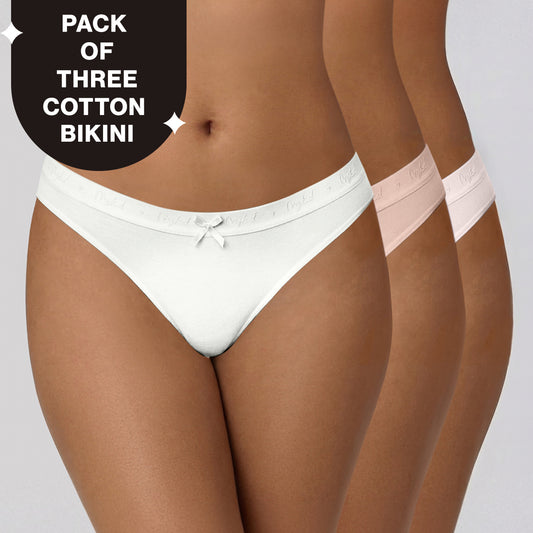 Low Rise Cotton Bikini Panty with Outer Elastic-White Nude P Pink NYP390 PO3