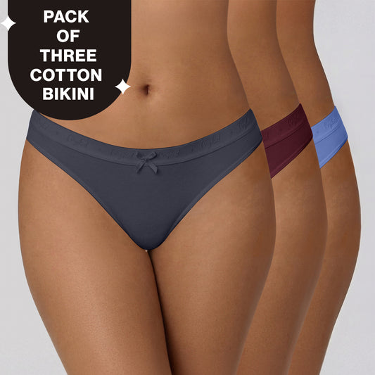 Low Rise Cotton Bikini Panty with Outer Elastic-Wine Wedge W Grey NYP390 PO3