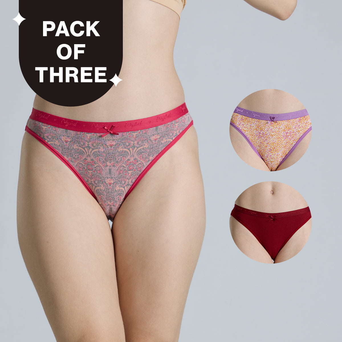 NYKD By Nykaa Low Rise Cotton Bikini Panty with Outer Elastic-NYP390-Assortment 19-P03