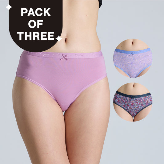 "Nykd by Nykaa Mid Rise Cotton Hipster Panty with Outer Elastic-NYP391-Assortment 18-P03"
