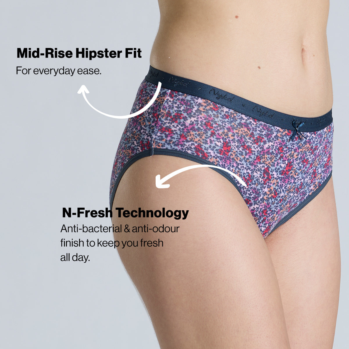 "Nykd by Nykaa Mid Rise Cotton Hipster Panty with Outer Elastic-NYP391-Assortment 18-P03"