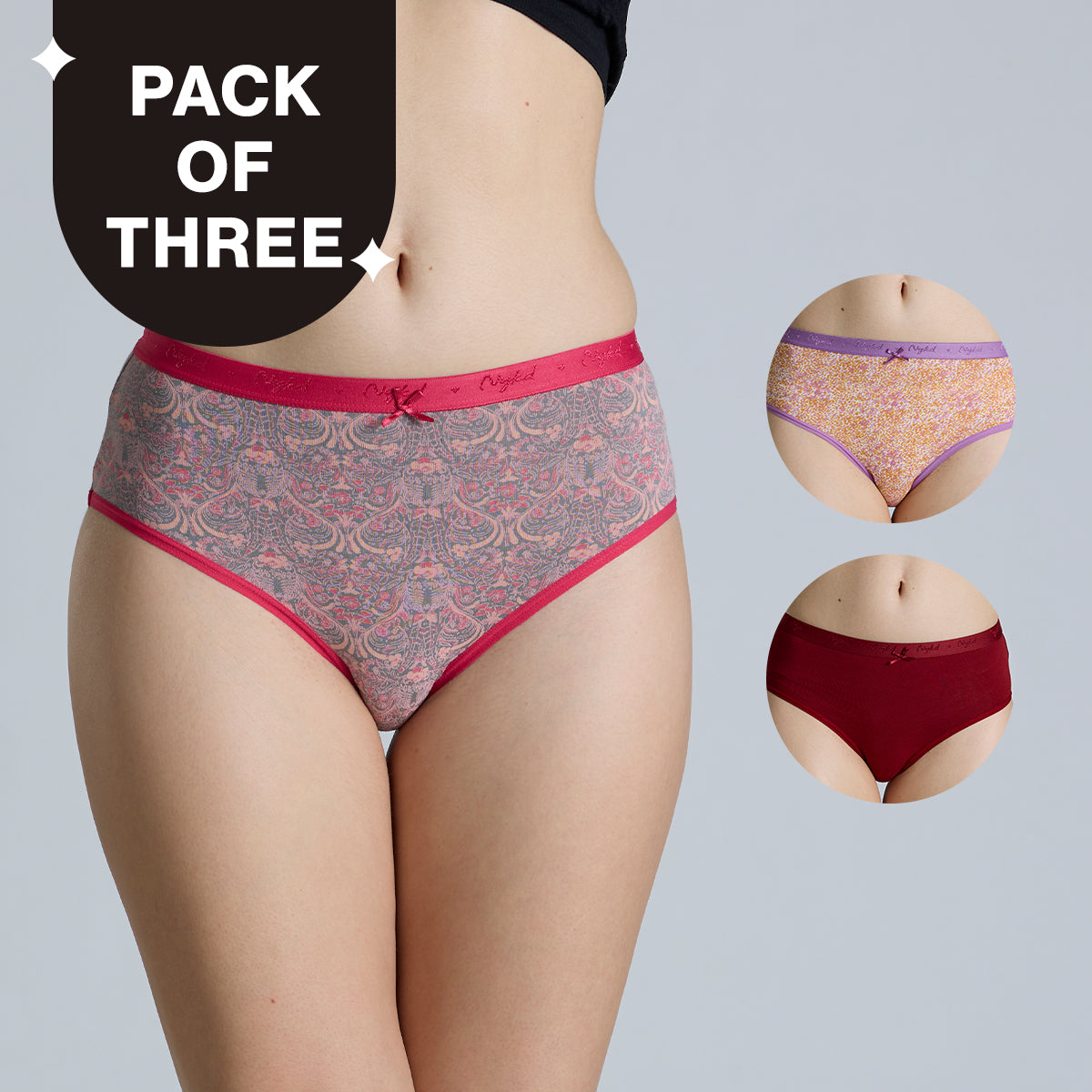 "Nykd by Nykaa Mid Rise Cotton Hipster Panty with Outer Elastic-NYP391-Assortment 19-P03"