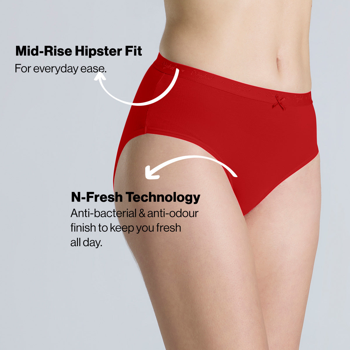 Nykd By Nykaa PO3 Mid Rise Cotton Hipster Panty with Outer Elastic-Jet Black,C.Red,Sky Blue NYP391