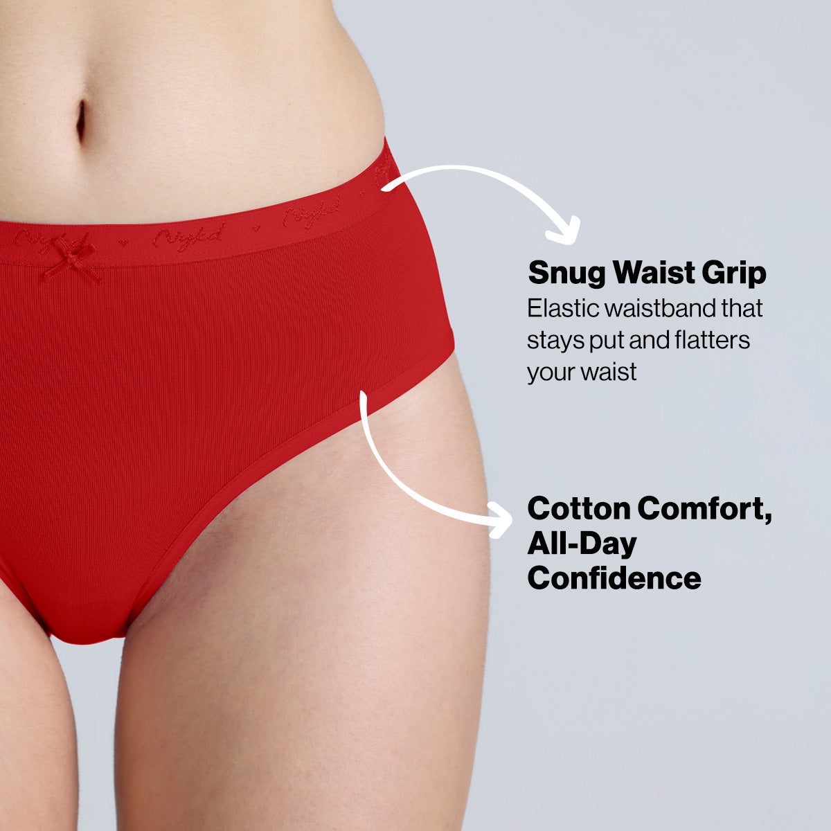 Nykd By Nykaa PO3 Mid Rise Cotton Hipster Panty with Outer Elastic-Jet Black,C.Red,Sky Blue NYP391