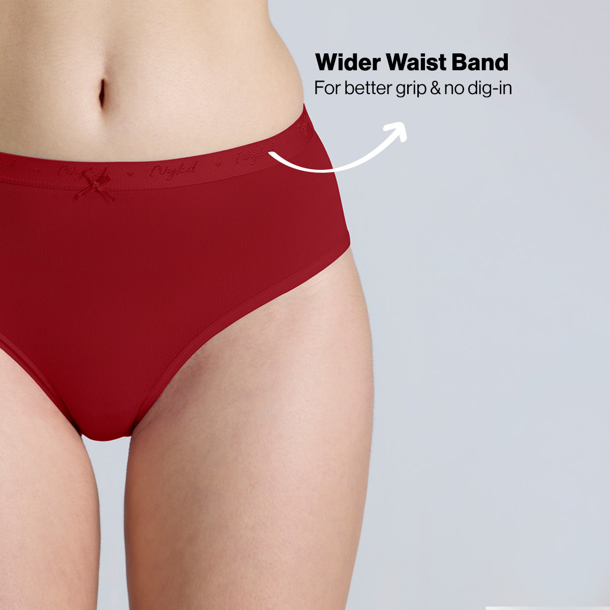 Nykd By Nykaa PO3 Mid Rise Cotton Hipster Panty with Outer Elastic-Jet Black,Maroon,S.Red NYP391