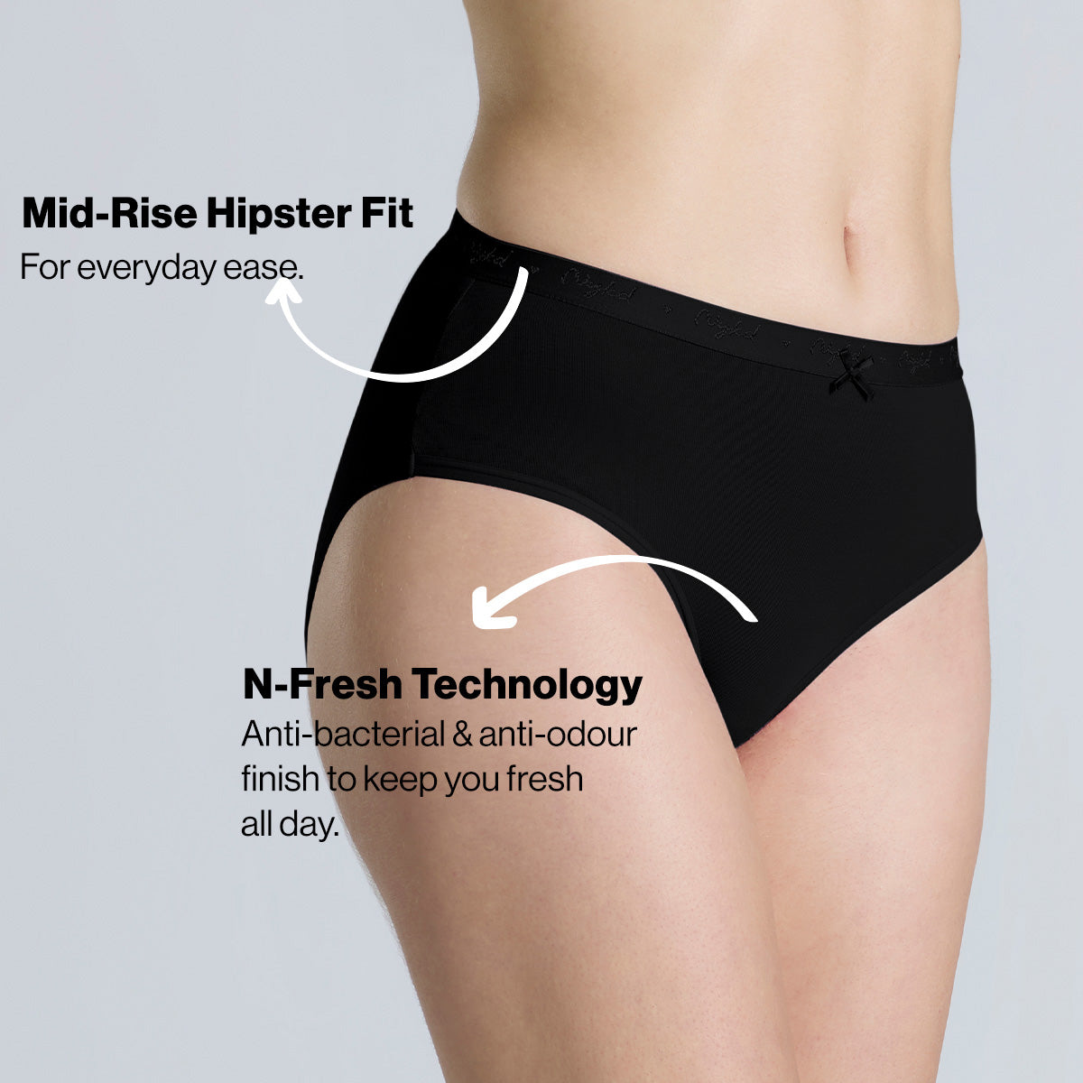 Nykd By Nykaa PO3 Mid Rise Cotton Hipster Panty with Outer Elastic-Jet Black,Maroon,S.Red NYP391