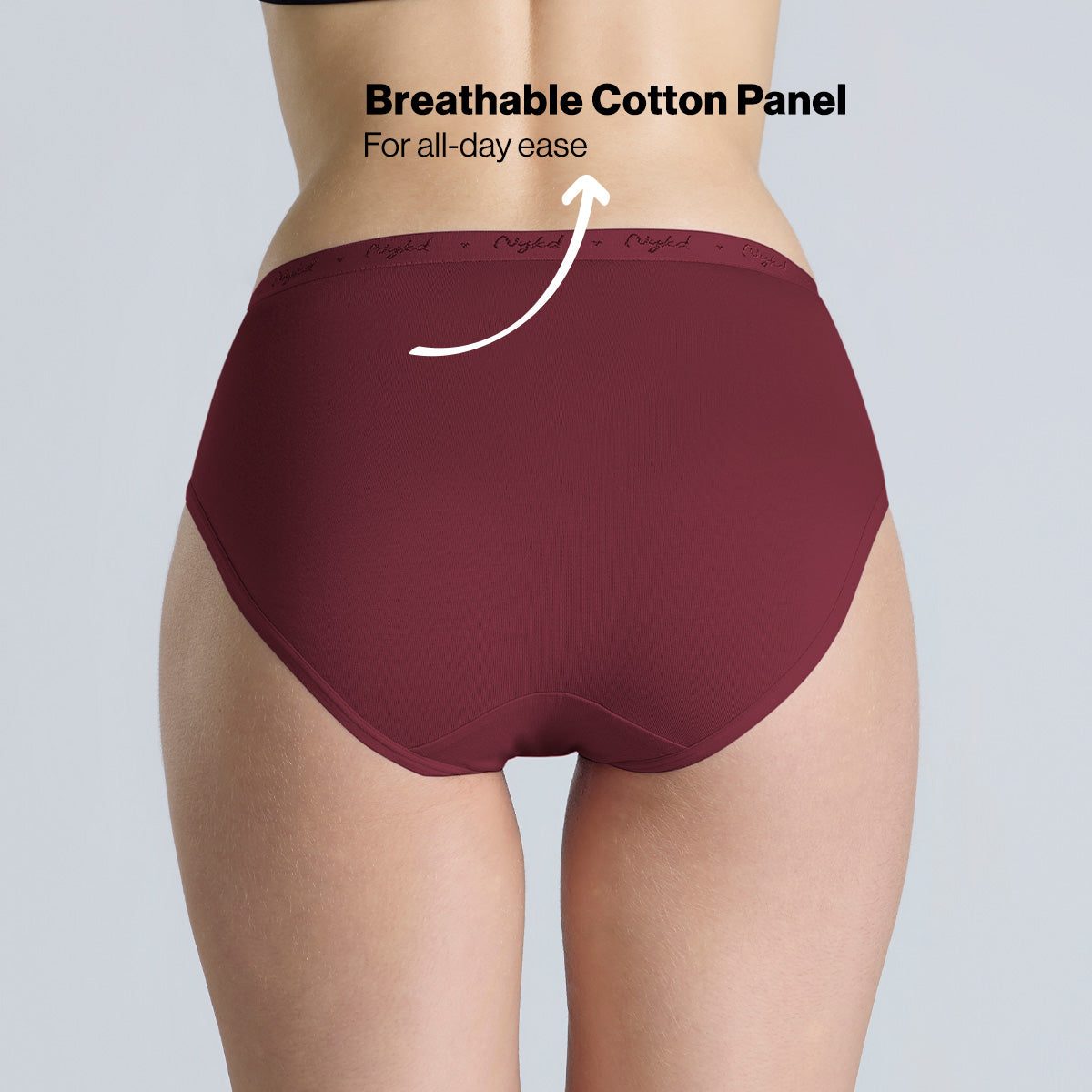 Nykd By Nykaa PO3 Mid Rise Cotton Hipster Panty with Outer Elastic-Jet Black,Maroon,S.Red NYP391