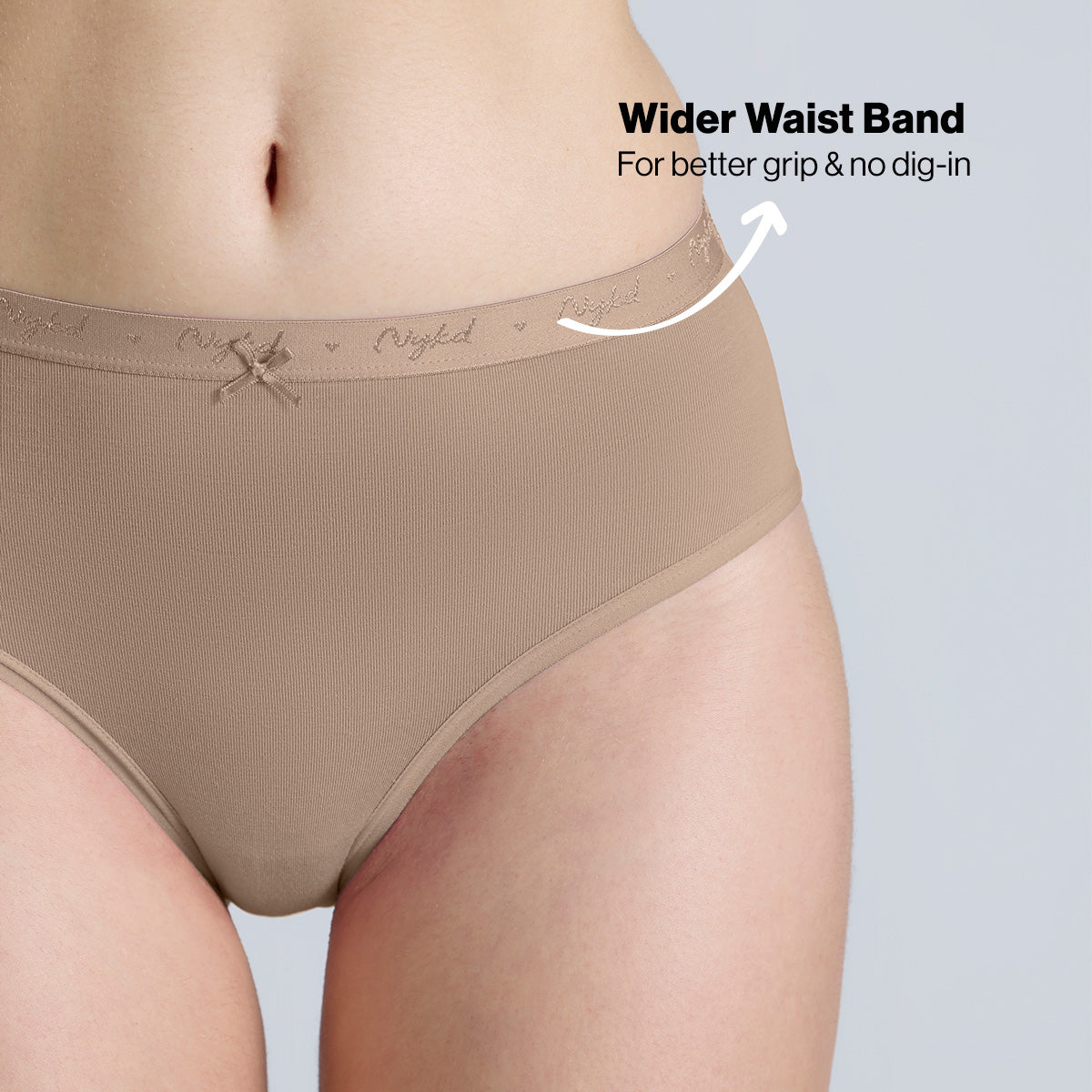 Nykd By Nykaa PO3 Mid Rise Cotton Hipster Panty with Outer Elastic-Jet Black,Taupe,Green NYP391