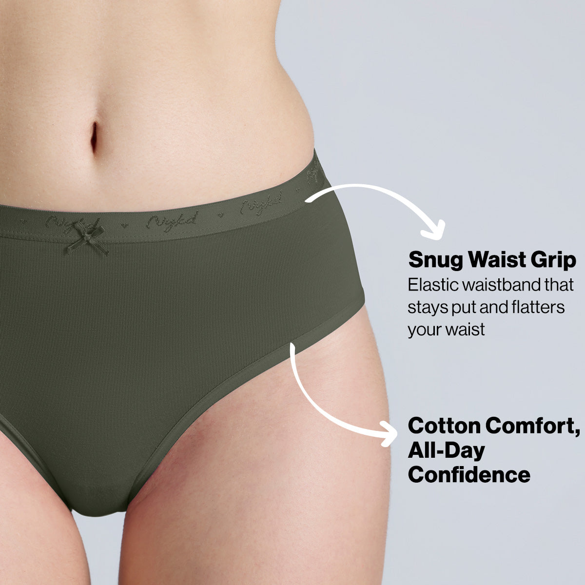 Nykd By Nykaa PO3 Mid Rise Cotton Hipster Panty with Outer Elastic-Jet Black,Taupe,Green NYP391