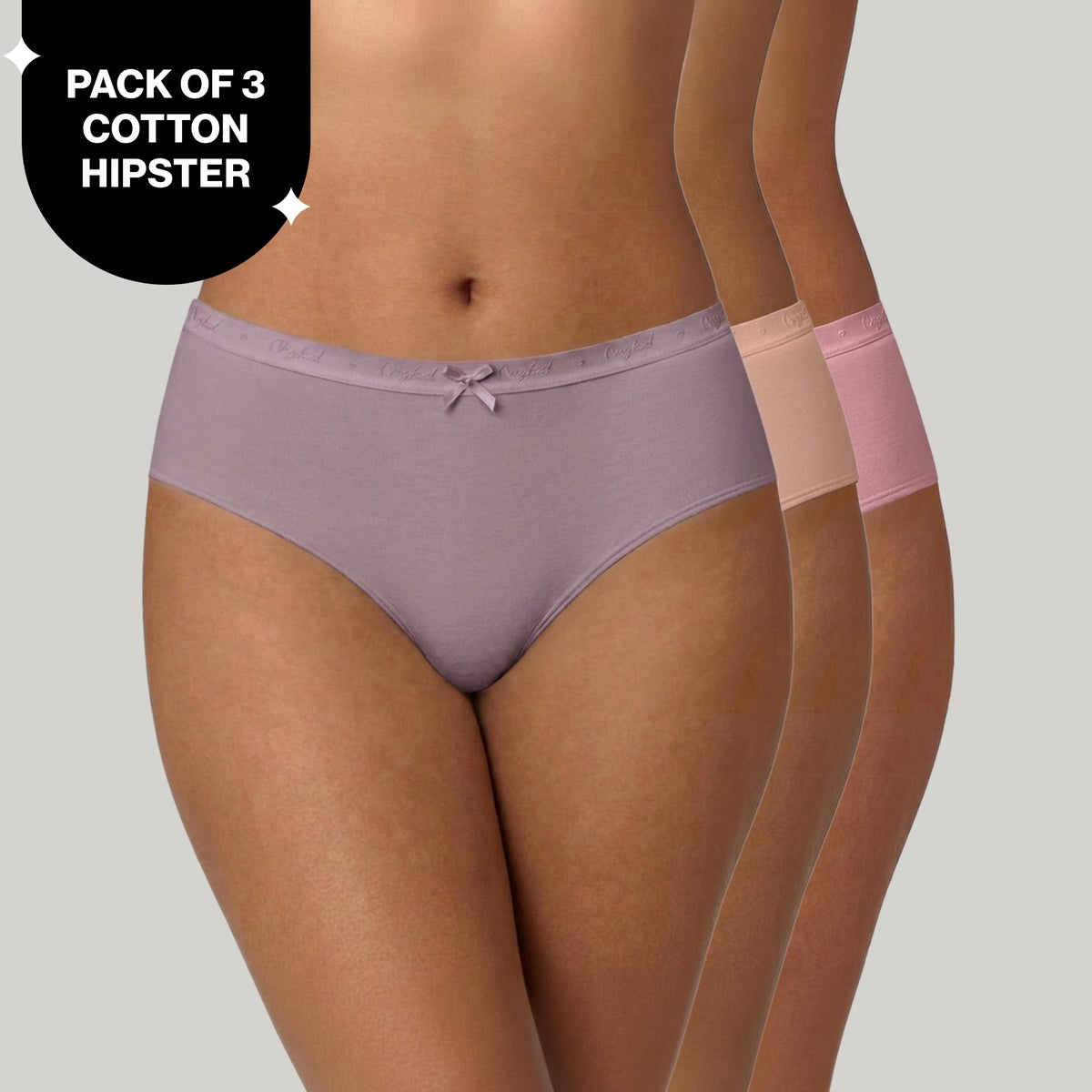 PO3 Mid Rise Cotton Hipster Panty with Outer Elastic- NYP391 Lavender,P Nude,Pink