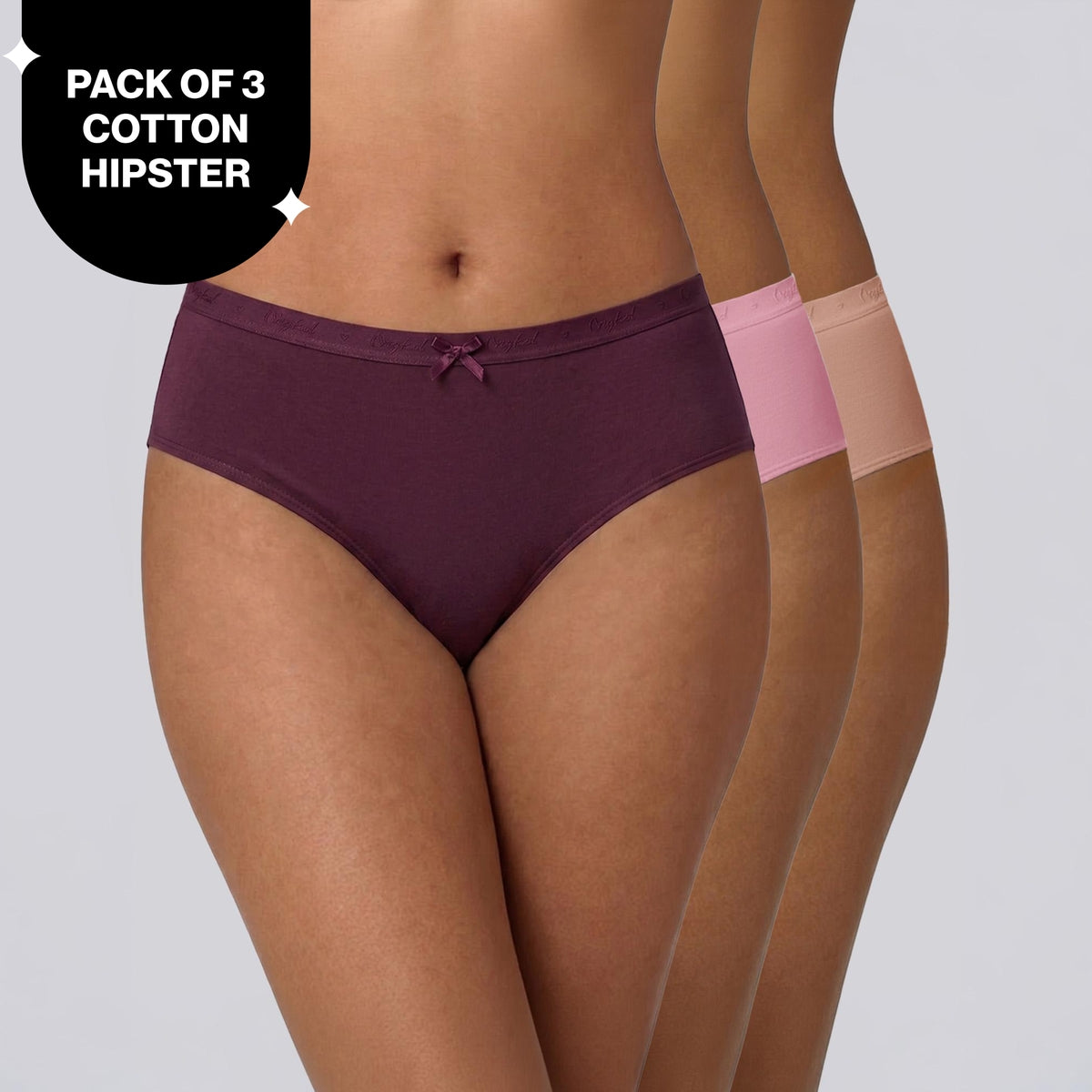 PO3 Mid Rise Cotton Hipster Panty with Outer Elastic- NYP391 M Wine,Blush,Dark Skin