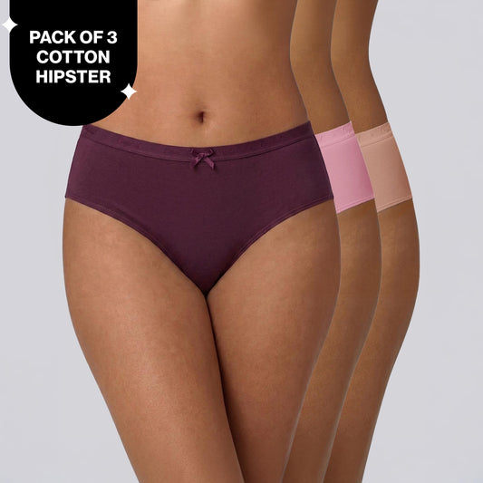 PO3 Mid Rise Cotton Hipster Panty with Outer Elastic- NYP391 M Wine,Blush,Dark Skin