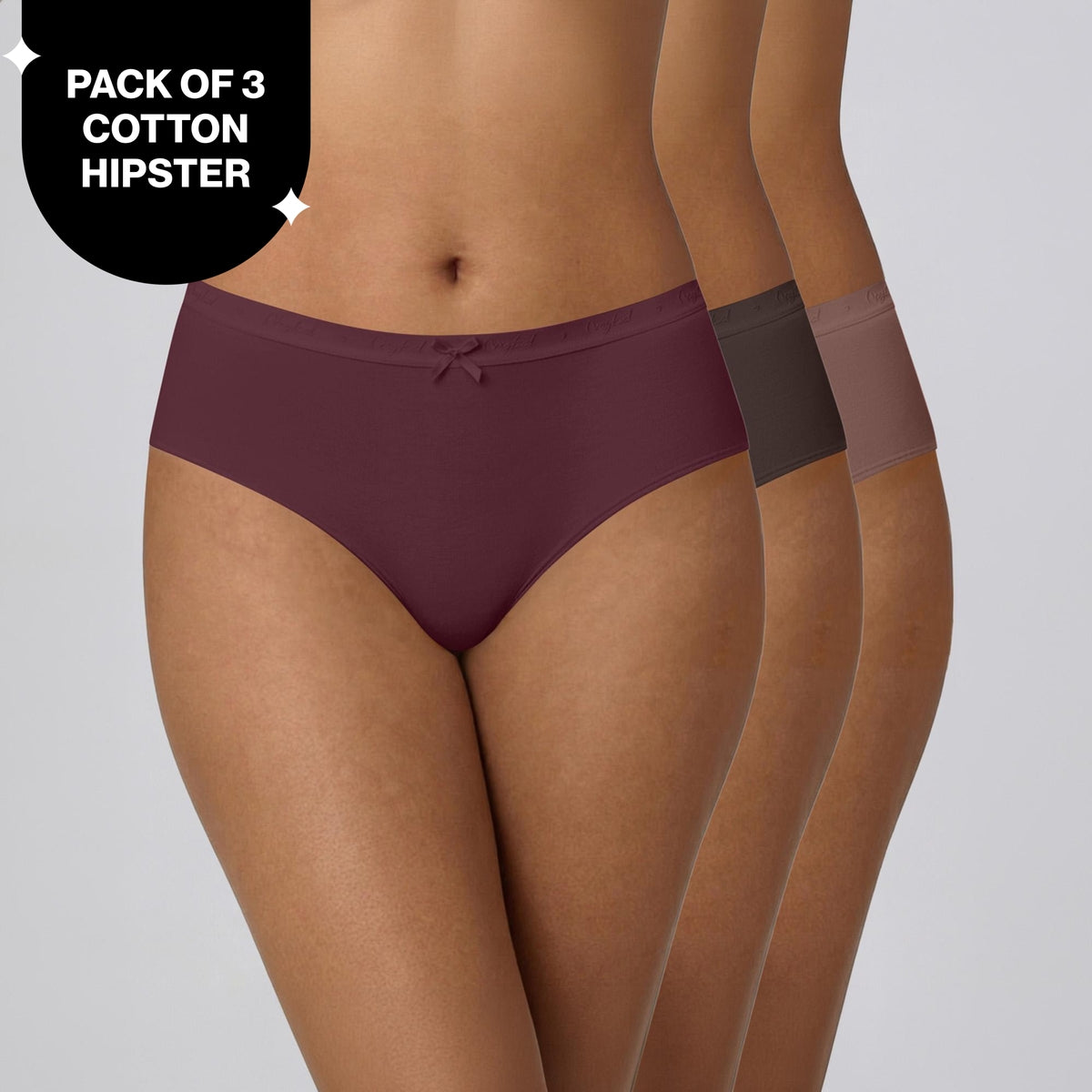 PO3 Mid Rise Cotton Hipster Panty with Outer Elastic- NYP391 Wine,Brown, Dk. Skin