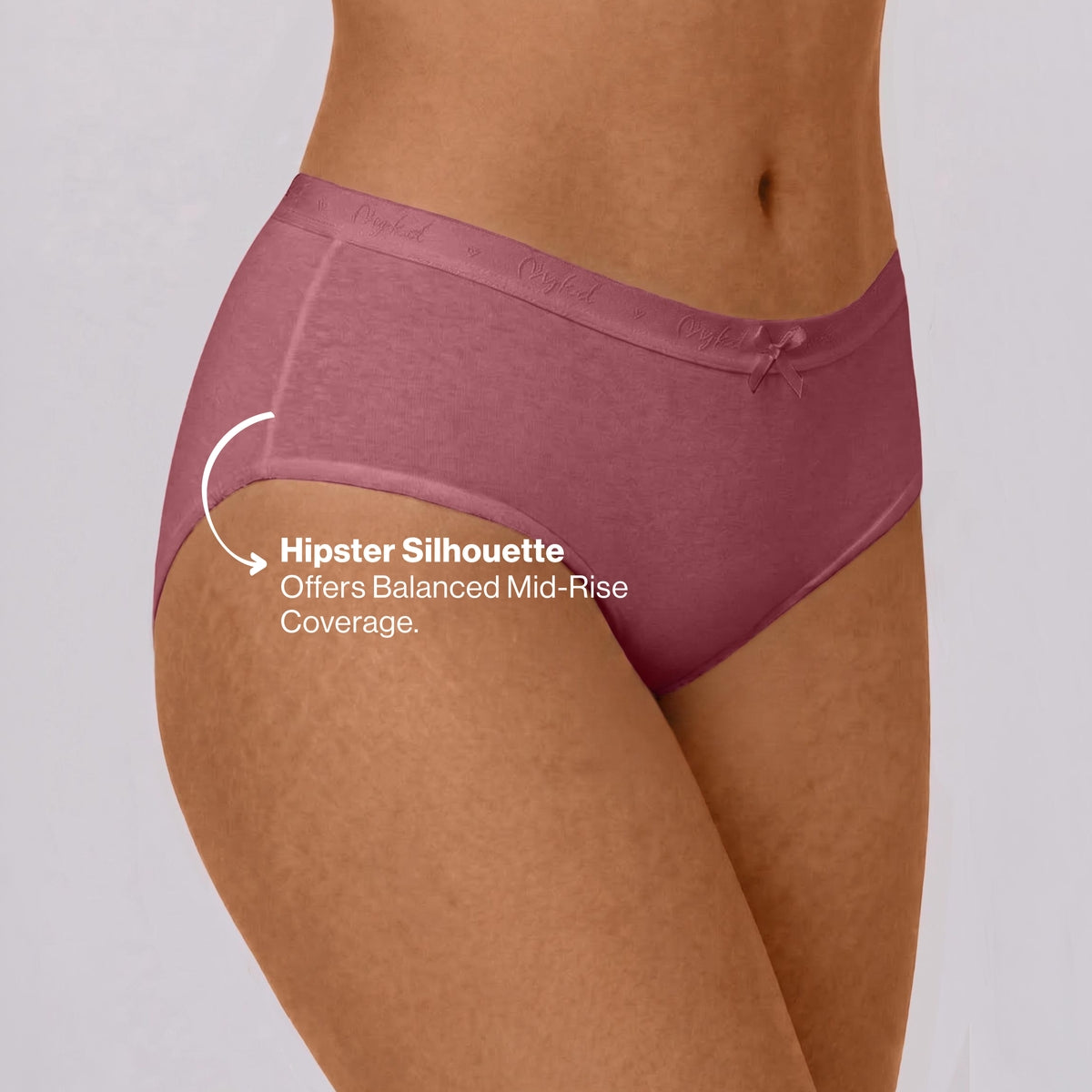 PO3 Mid Rise Cotton Hipster Panty with Outer Elastic- NYP391 W Mauve,B Pink,L Rust