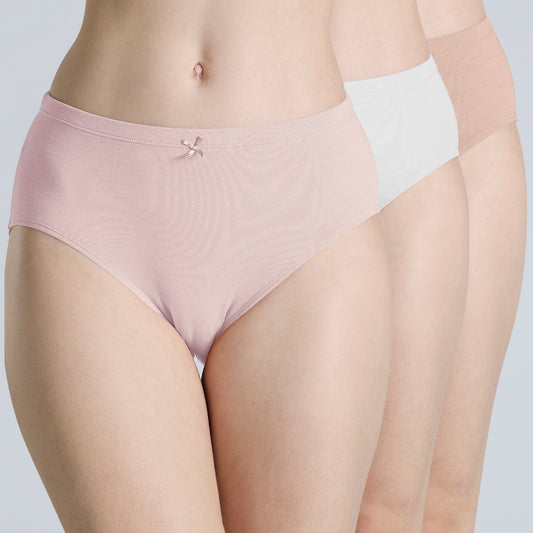 Nykd By Nykaa PO3 Mid Rise Cotton Hipster Panty with Outer Elastic-White,Nude,P.Pink NYP391