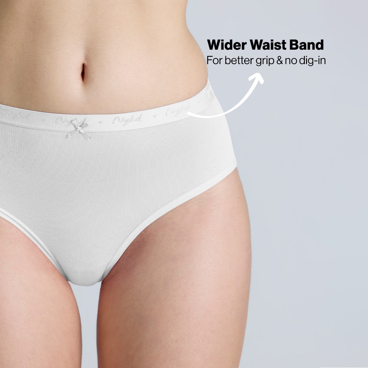 Nykd By Nykaa PO3 Mid Rise Cotton Hipster Panty with Outer Elastic-White,Nude,P.Pink NYP391