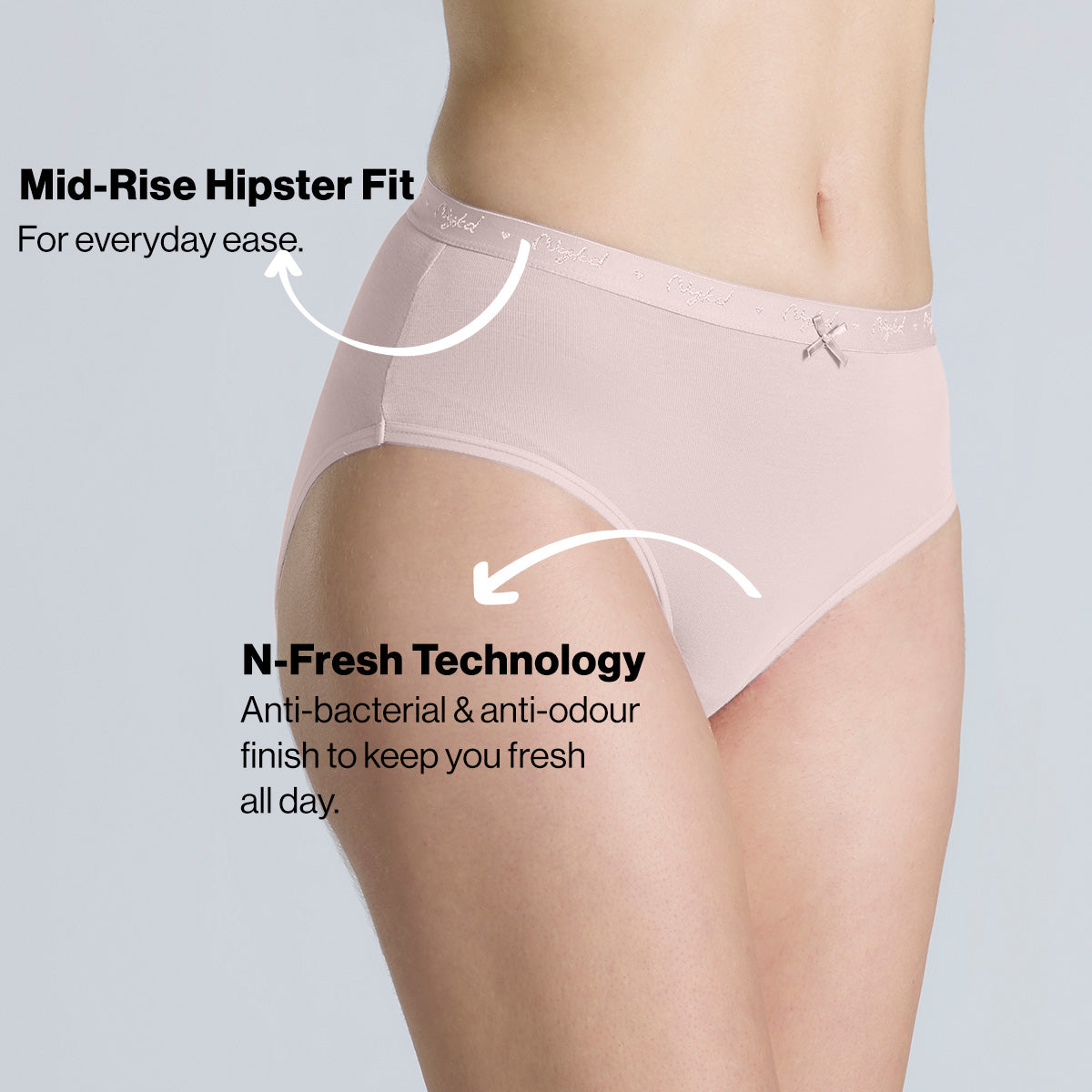 Nykd By Nykaa PO3 Mid Rise Cotton Hipster Panty with Outer Elastic-White,Nude,P.Pink NYP391
