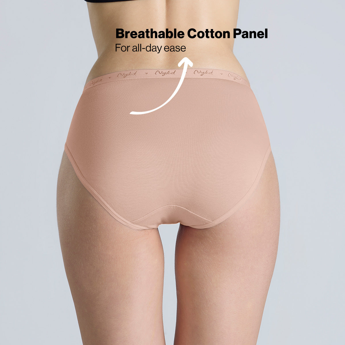 Nykd By Nykaa PO3 Mid Rise Cotton Hipster Panty with Outer Elastic-White,Nude,P.Pink NYP391