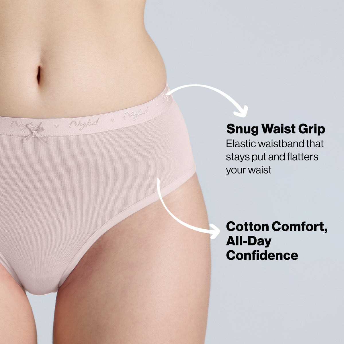 Nykd By Nykaa PO3 Mid Rise Cotton Hipster Panty with Outer Elastic-White,Nude,P.Pink NYP391