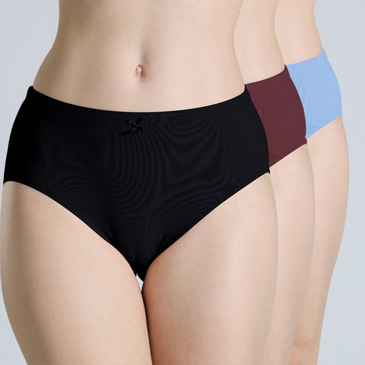 Nykd By Nykaa PO3 Mid Rise Cotton Hipster Panty with Outer Elastic-Wine,Wedge.W,Grey NYP391