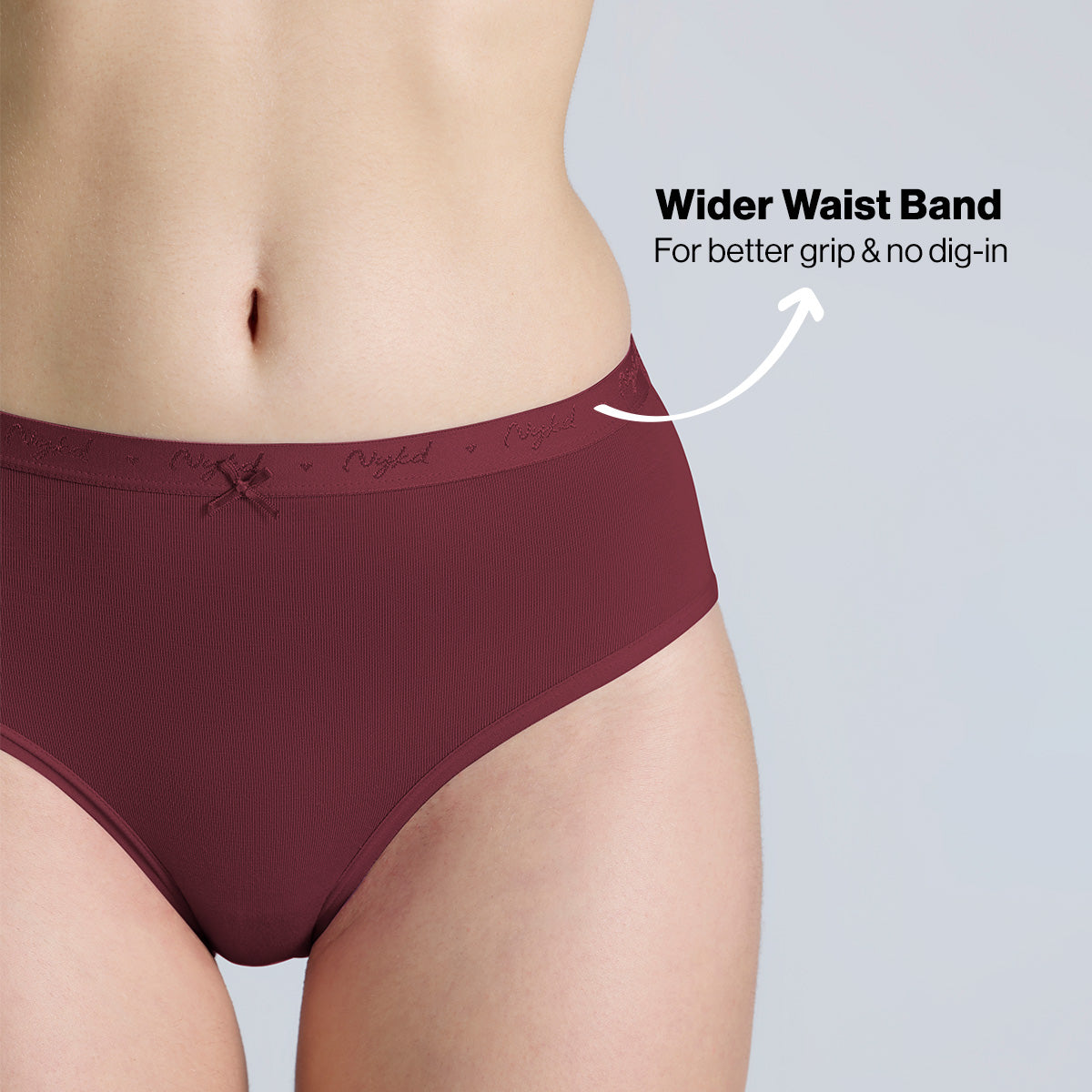 Nykd By Nykaa PO3 Mid Rise Cotton Hipster Panty with Outer Elastic-Wine,Wedge.W,Grey NYP391