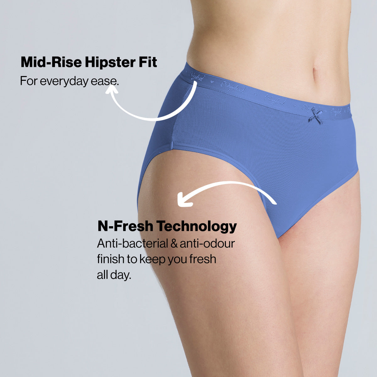 Nykd By Nykaa PO3 Mid Rise Cotton Hipster Panty with Outer Elastic-Wine,Wedge.W,Grey NYP391