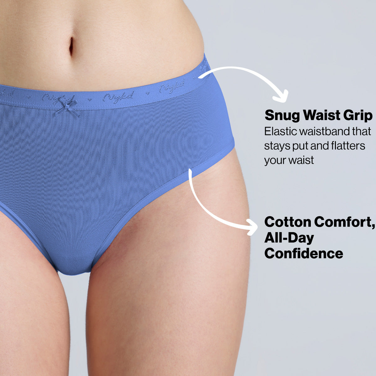 Nykd By Nykaa PO3 Mid Rise Cotton Hipster Panty with Outer Elastic-Wine,Wedge.W,Grey NYP391