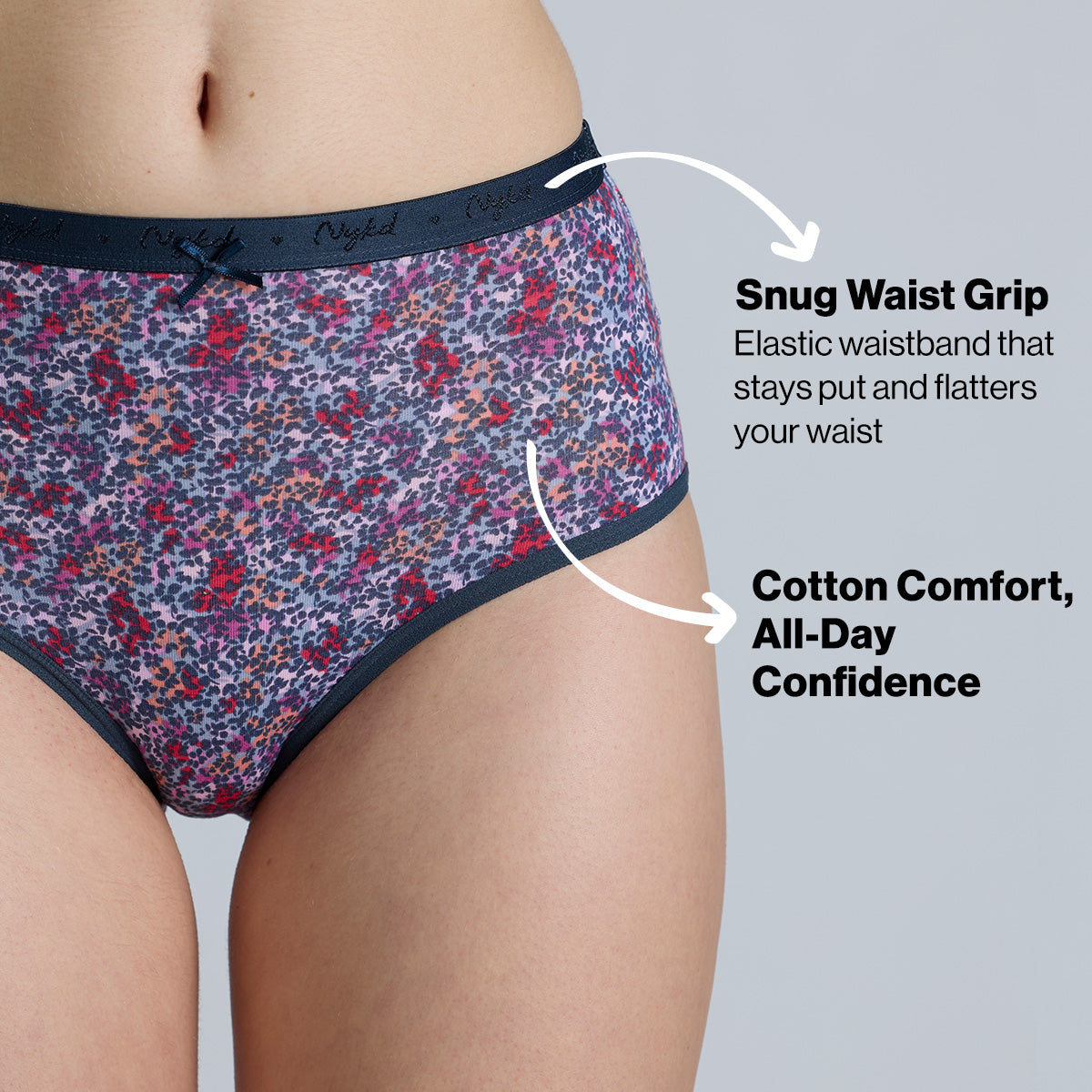 "Nykd by Nykaa High Rise Cotton Full Brief Panty with Outer Elastic-NYP392-Assortment 18-P03"