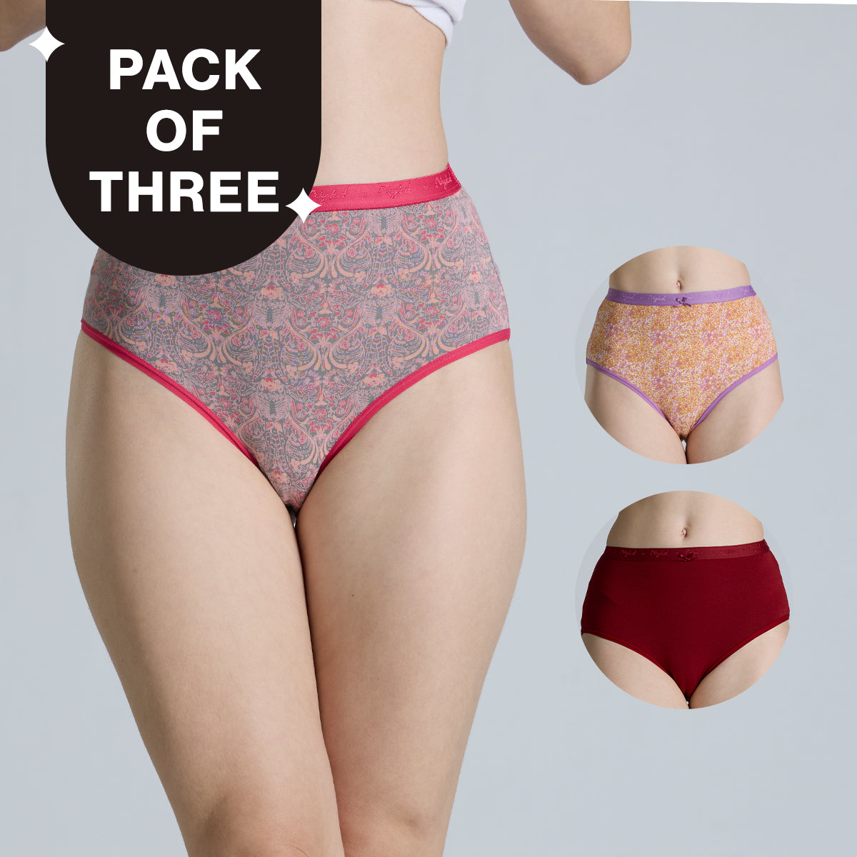 "Nykd by Nykaa High Rise Cotton Full Brief Panty with Outer Elastic-NYP392-Assortment 19-P03"