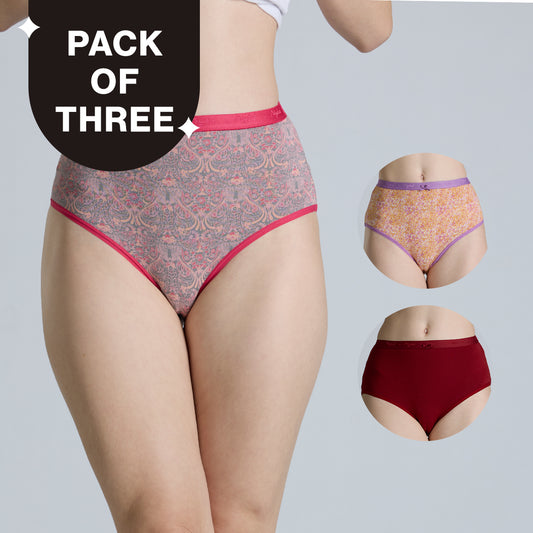 "Nykd by Nykaa High Rise Cotton Full Brief Panty with Outer Elastic-NYP392-Assortment 19-P03"