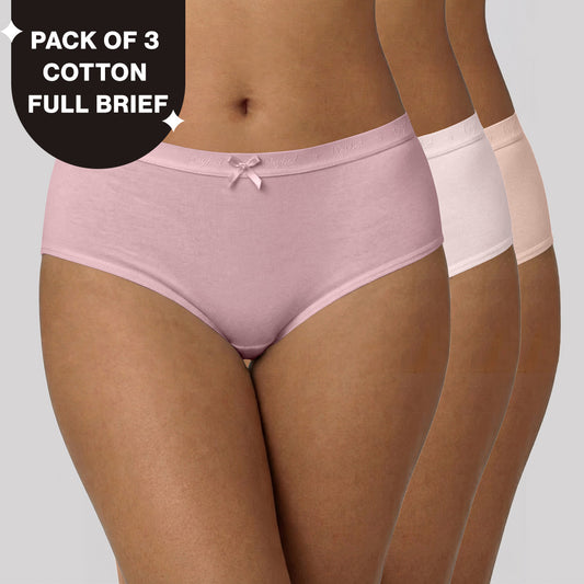 Nykd by Nykaa PO3 High Rise Cotton Full Brief Panty with Outer Elastic-Coral,P.Pink,Nude NYP392
