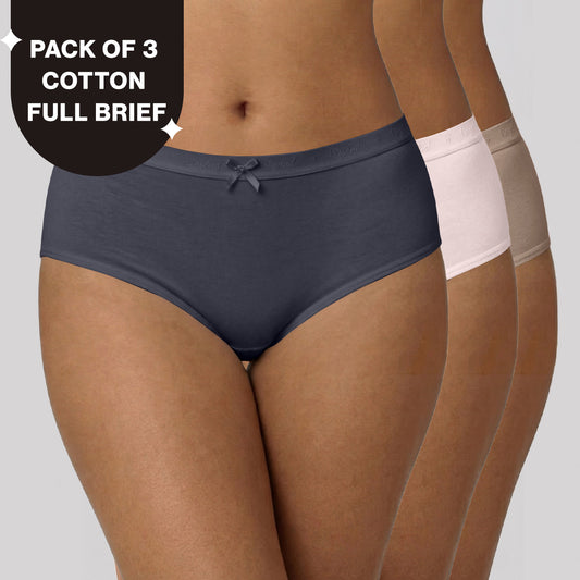 Nykd by Nykaa PO3 High Rise Cotton Full Brief Panty with Outer Elastic-Grey,P.Pink,Taupe NYP392