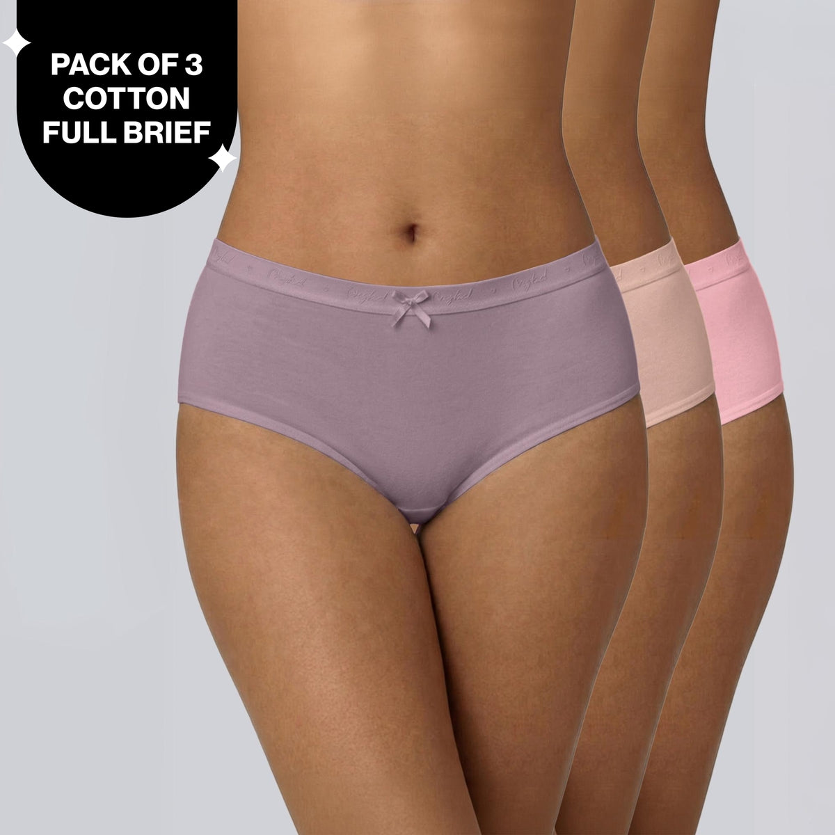 PO3 Mid Rise Cotton Full Brief Panty with Outer Elastic-NYP392 Lavender,P Nude,Pink