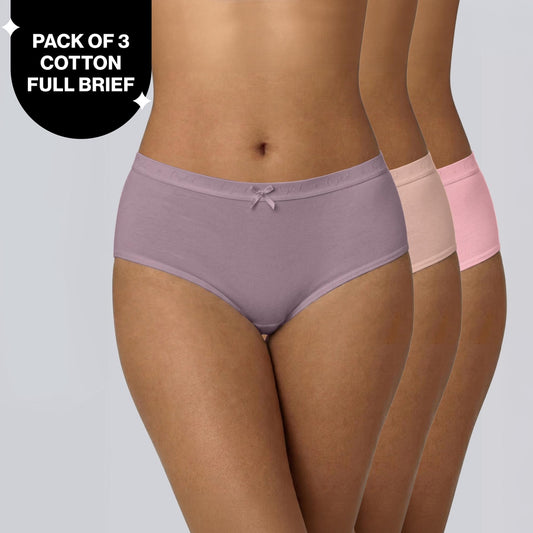 PO3 Mid Rise Cotton Full Brief Panty with Outer Elastic-NYP392 Lavender,P Nude,Pink