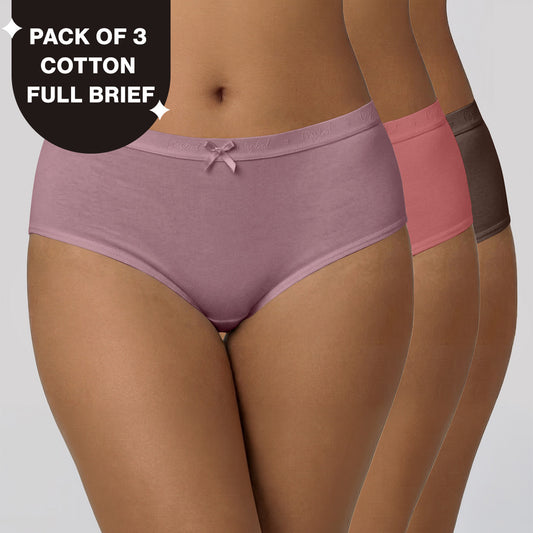 Nykd by Nykaa PO3 High Rise Cotton Full Brief Panty with Outer Elastic-Mauve,Cedar,C.Coffee NYP392