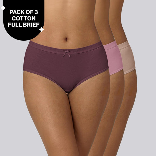 PO3 Mid Rise Cotton Full Brief Panty with Outer Elastic-NYP392 M Wine,Blush,Dark Skin