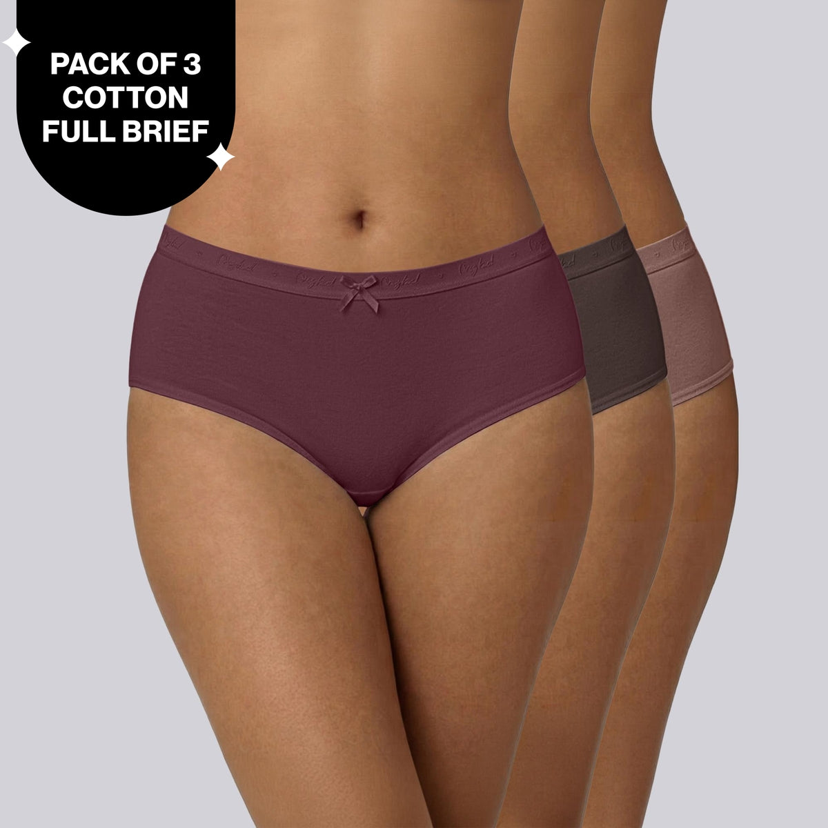 PO3 Mid Rise Cotton Full Brief Panty with Outer Elastic-NYP392 Wine,Brown, Dk. Skin