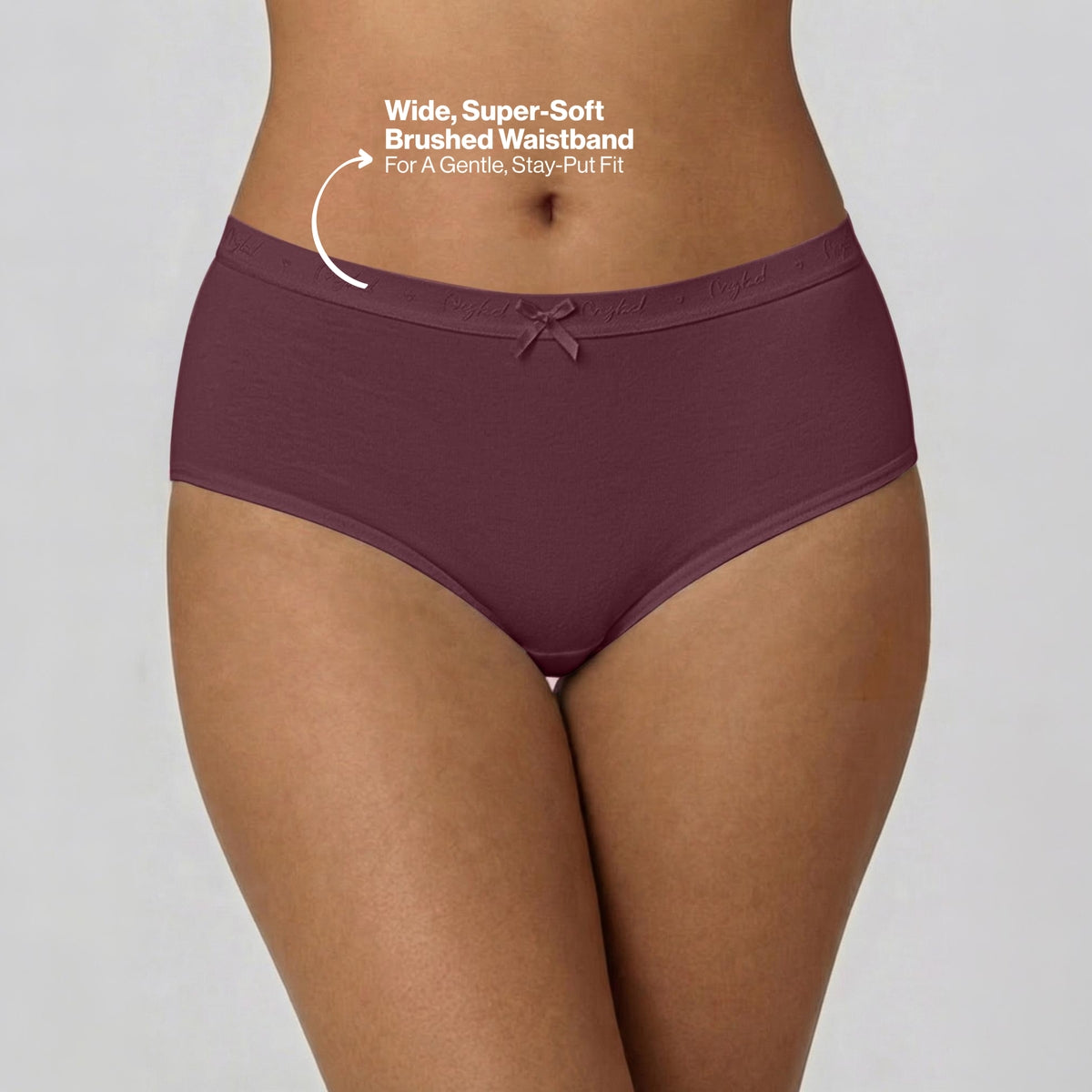 PO3 Mid Rise Cotton Full Brief Panty with Outer Elastic-NYP392 Wine,Brown, Dk. Skin