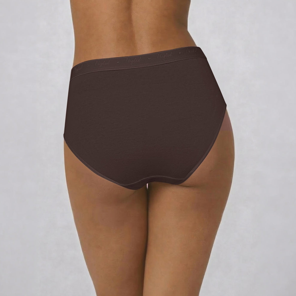 PO3 Mid Rise Cotton Full Brief Panty with Outer Elastic-NYP392 Wine,Brown, Dk. Skin