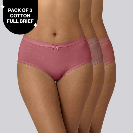 PO3 Mid Rise Cotton Full Brief Panty with Outer Elastic-NYP392 W Mauve,B Pink,L Rust